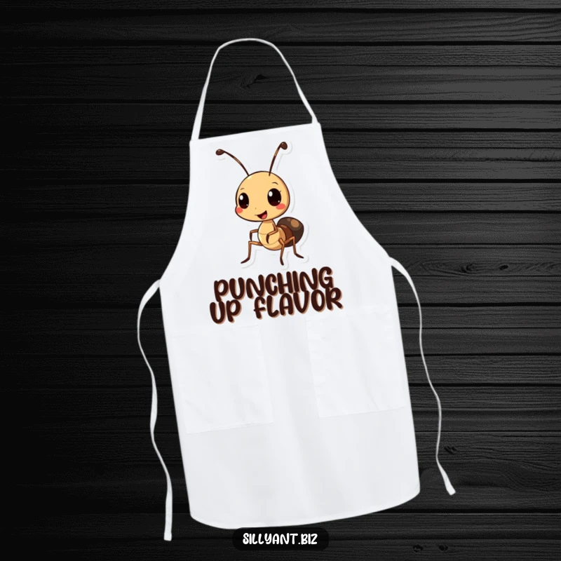 Funny Ant Hole Punch Apron: An apron featuring a cheerful ant character using a miniature hole punch.