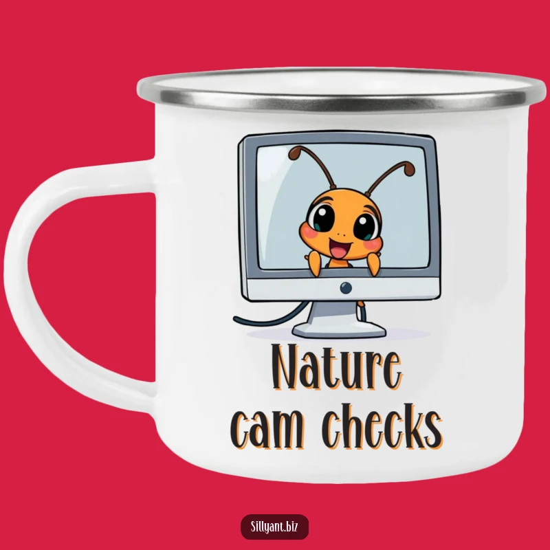 Funny Ant Peeking Camp Mug: Coffee Watcher for Outdoor Adventures