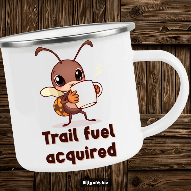 Funny Busy Ant Coffee Camp Mug: A durable camp mug with a busy ant carrying a tiny steaming coffee mug.