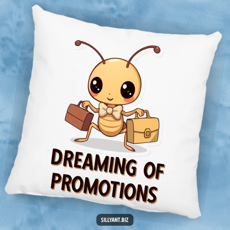 Funny kawaii ant with bowtie and briefcase, a soft and humorous throw pillow.