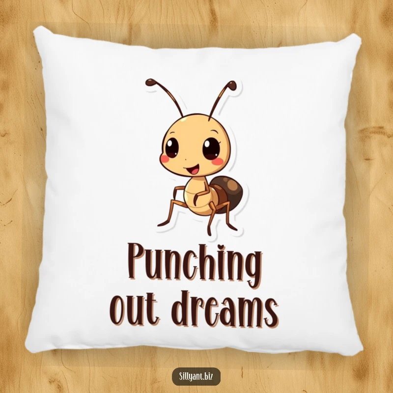 Funny Ant Hole Punch Pillow: A decorative pillow featuring a cheerful ant using a miniature hole punch.