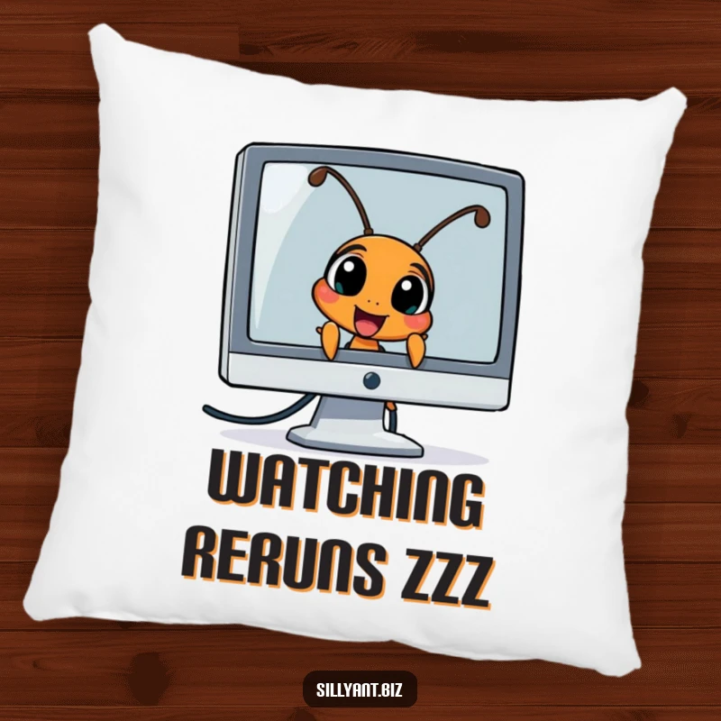 Funny Ant Peeking Pillow: A decorative pillow featuring an ant character peeking excitedly from behind a computer monitor.