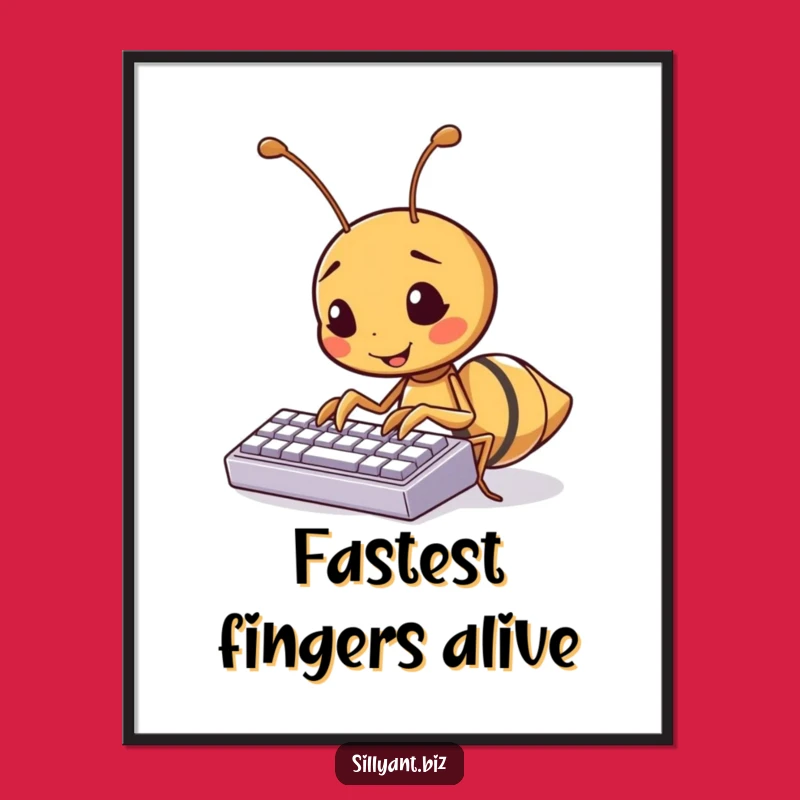 Funny Kawaii Ant Typing Digital Art: Hilarious Print for Instant Download