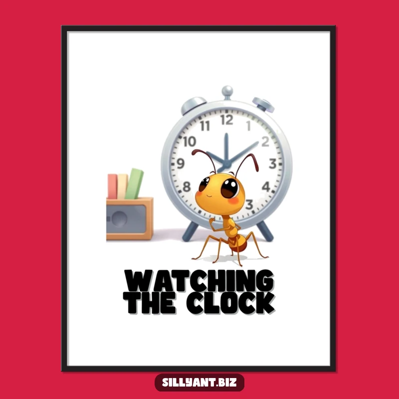 Funny Ant Clock Watcher Digital Art: Instant Office Humor for Your Walls