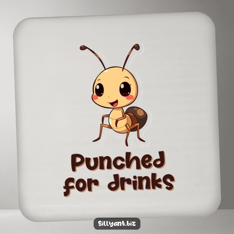Funny Ant Hole Punch Coaster: A coaster featuring a cheerful ant using a miniature hole punch.