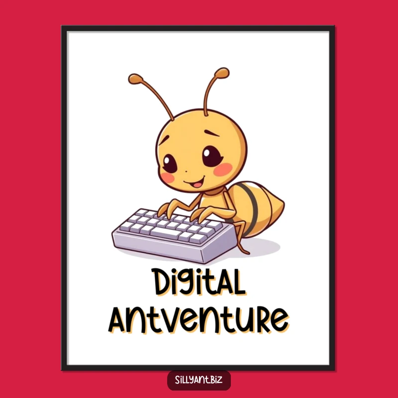 Funny Kawaii Ant Typing Poster: Hilarious Wall Art for Tech Enthusiasts