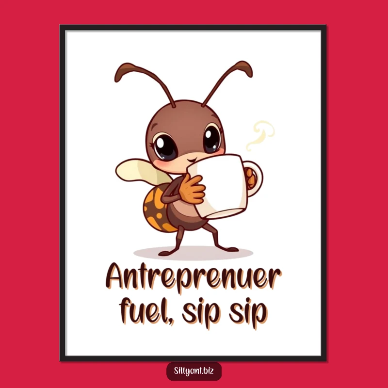 Free Printable Wall Art: Ant With Coffee Mug - Humorous Downloadable Art for Coffee Lovers