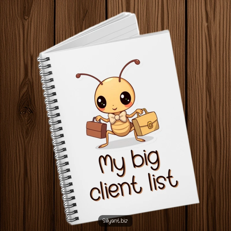 Funny kawaii ant with bowtie and briefcase, a humorous and practical notebook.