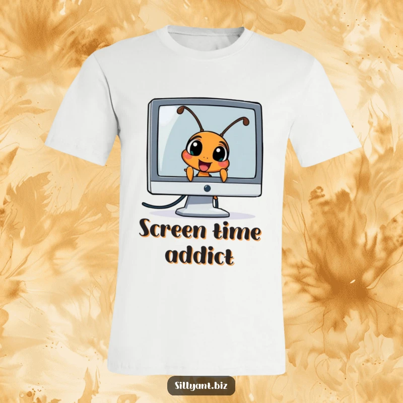 Funny Ant Peeking T-Shirt: A humorous t-shirt design featuring an ant character excitedly peeking from behind a computer monitor.