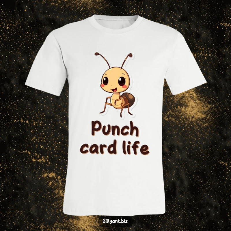 Funny Ant Hole Punch T-Shirt: A humorous t-shirt design featuring a cheerful ant using a miniature hole punch.