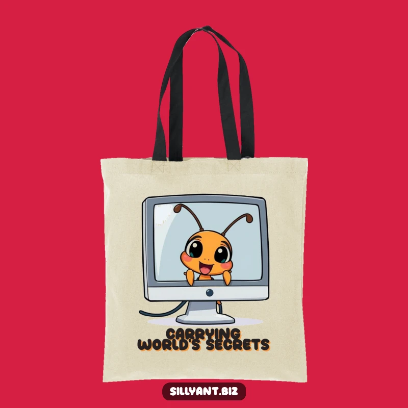 Funny Ant Peeking Tote Bag: Carry Your Tech Treasures Hilariously
